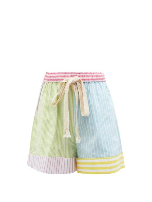 Ladies Rtw Staud - Patchwork Striped Cotton-blend Poplin Shorts - Womens - White Multi