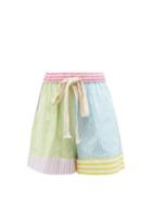 Ladies Rtw Staud - Patchwork Striped Cotton-blend Poplin Shorts - Womens - White Multi