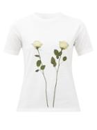 Mm6 Maison Margiela - Rose-print Cotton-jersey T-shirt - Womens - White Multi