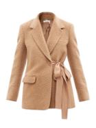 Chlo - Side-tie Camel Wool-blend Jacket - Womens - Light Brown