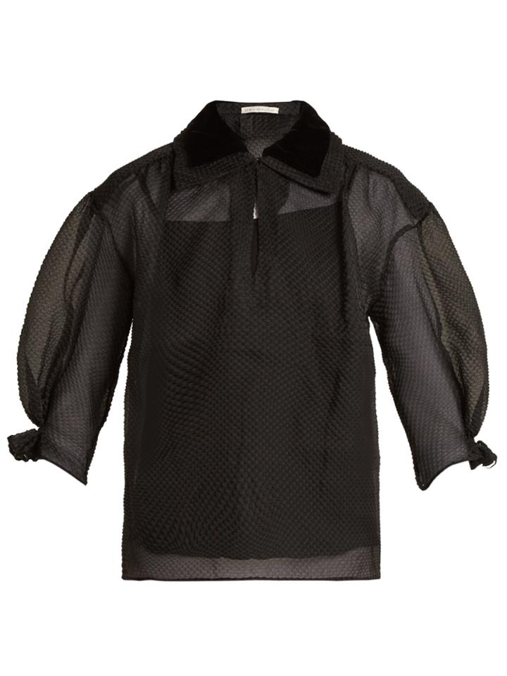 Emilia Wickstead Grace Velvet-collar Silk-blend Top
