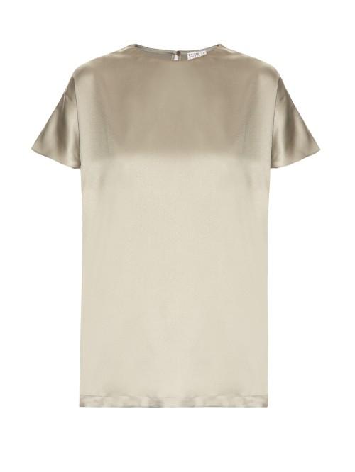 Brunello Cucinelli Short-sleeved Silk-blend Satin Top