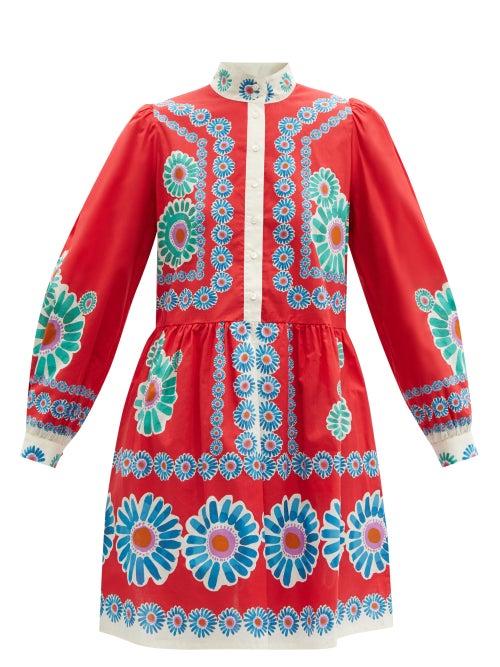 La Doublej - Shorty Place-print Cotton-muslin Dress - Womens - Red Print