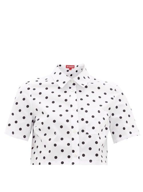 Matchesfashion.com Staud - Polka-dot Cotton-blend Cropped Blouse - Womens - White Black
