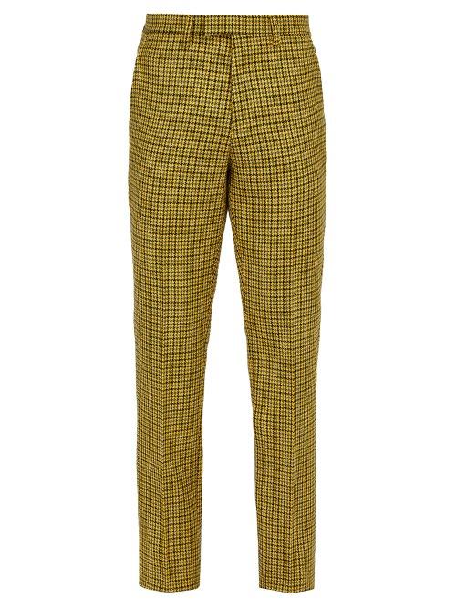 Matchesfashion.com Raf Simons - Slim Leg Houndstooth Wool Trousers - Mens - Yellow