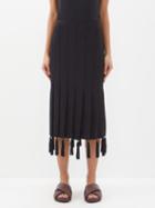 Wales Bonner - Memoir Tassel-hem Midi Skirt - Womens - Black