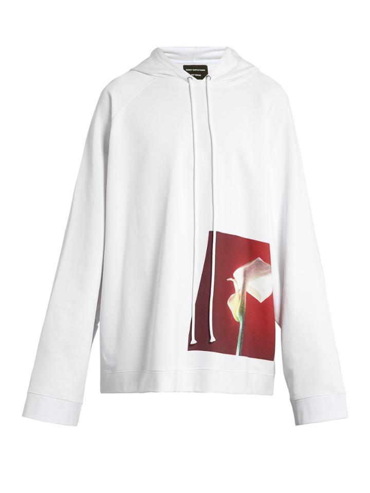 Raf Simons Calla Lily-print Hooded Cotton Sweatshirt