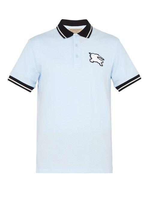 Matchesfashion.com Burberry - Logo Patch Cotton Piqu Polo T Shirt - Mens - Blue