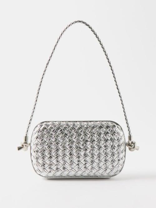Bottega Veneta - Knot Intrecciato-leather Clutch Bag - Womens - Silver