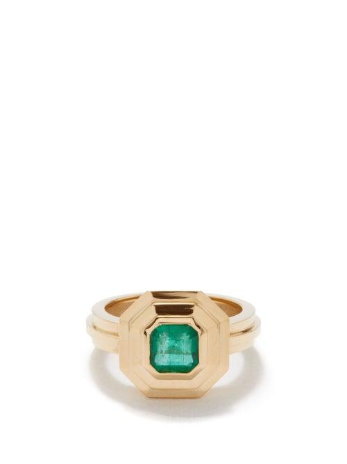 Azlee - Staircase Emerald & 18kt Gold Ring - Womens - Green Gold