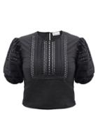 Matchesfashion.com Redvalentino - Sangallo-embroidered Cotton-poplin Blouse - Womens - Black