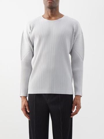Homme Pliss Issey Miyake - Crewneck Technical-pleated T-shirt - Mens - Light Grey