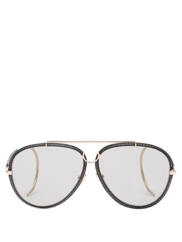 Chlo - Edith Aviator Leather And Metal Sunglasses - Womens - Grey Gold