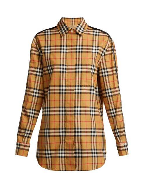 Matchesfashion.com Burberry - Saorise Vintage Check Satin Striped Sleeve Shirt - Womens - Beige Multi