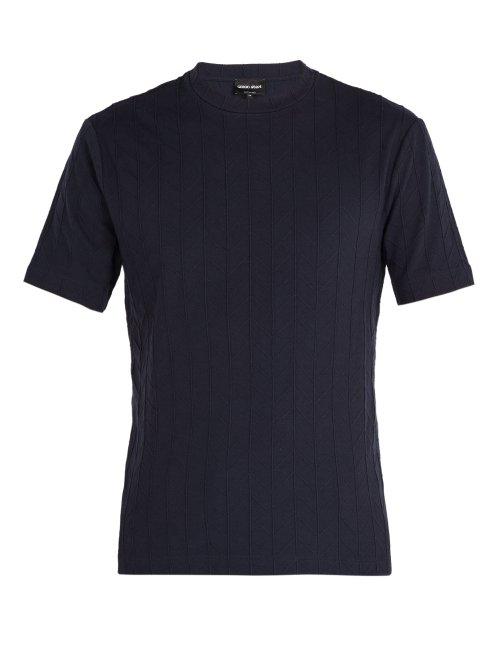 Matchesfashion.com Giorgio Armani - Raised Herringbone T Shirt - Mens - Navy