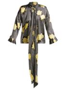 Matchesfashion.com Ganni - Calla Pussy Bow Silk Blend Blouse - Womens - Black Multi