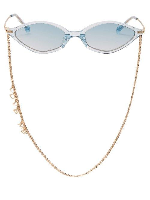 Matchesfashion.com Linda Farrow - X Alessandra Rich Cat Eye Sunglasses And Chain - Womens - Light Blue
