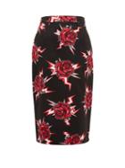 Matchesfashion.com Prada - Electric Roses Print Cotton Pencil Skirt - Womens - Black Multi