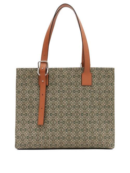 Loewe - Anagram-jacquard Leather-trim Canvas Tote - Mens - Khaki