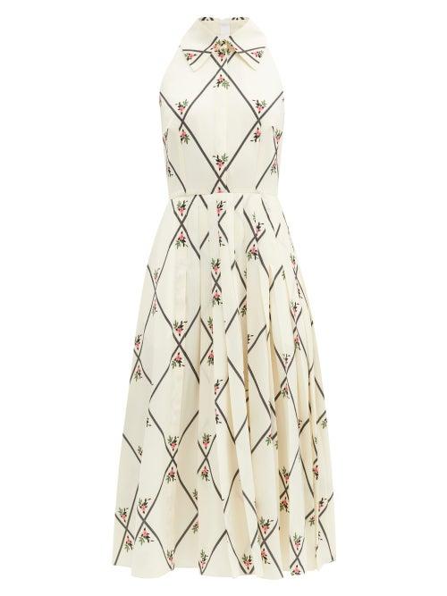 Matchesfashion.com Emilia Wickstead - Alvia Diamond-print Pleated Crepe Dress - Womens - White Multi