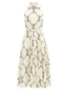 Matchesfashion.com Emilia Wickstead - Alvia Diamond-print Pleated Crepe Dress - Womens - White Multi