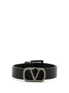 Matchesfashion.com Valentino Garavani - Crystal-embellished Monogram Leather Bracelet - Womens - Black