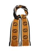 Matchesfashion.com Gucci - Gg-jacquard Striped Wool-blend Scarf - Mens - Black