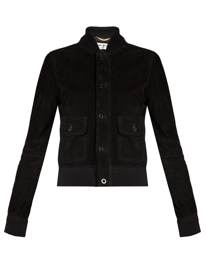 Saint Laurent Button-down Suede Bomber Jacket