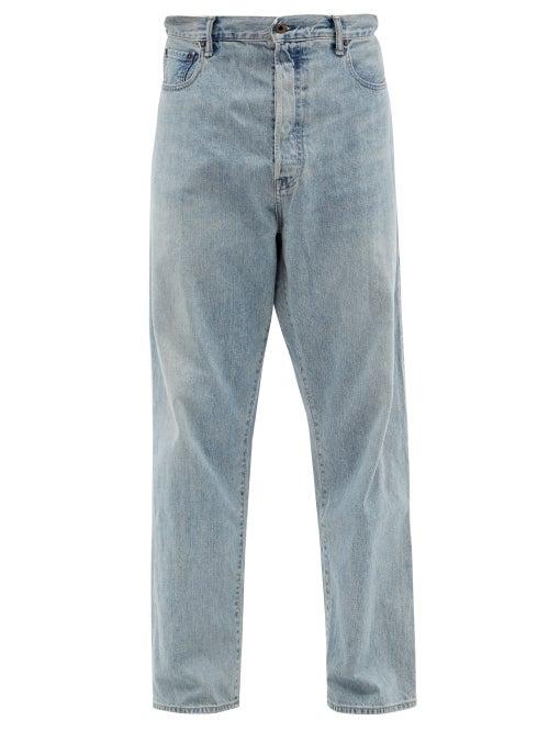 Kuro - Futura Overlap-back Wide-leg Jeans - Mens - Light Indigo