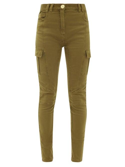 Matchesfashion.com Balmain - Corduroy-panelled High-rise Skinny Jeans - Womens - Khaki
