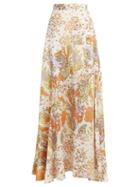 Matchesfashion.com Peter Pilotto - Floral Print Silk Maxi Skirt - Womens - Orange White