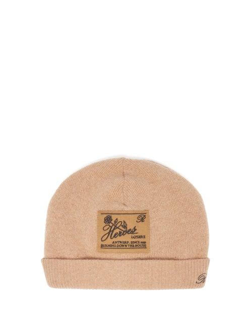 Matchesfashion.com Raf Simons - Heroes Embroidered Wool Blend Beanie Hat - Womens - Camel