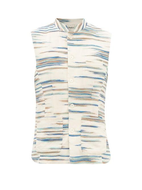 Smr Days - Striped-jacquard Cotton Gilet - Mens - Cream Multi
