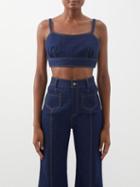 Vika 2.0 - Organic Cotton-blend Denim Crop Top - Womens - Dark Denim