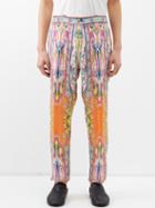 Etro - Paisley-print Elasticated Linen Trousers - Mens - Orange Multi