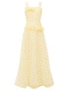 Matchesfashion.com Rodarte - Flocked Heart Print Dropped Waist Tulle Maxi Dress - Womens - Yellow
