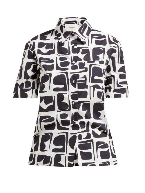 Matchesfashion.com La Doublej - Clerk Tribal Print Short Sleeved Cotton Shirt - Womens - Black Print