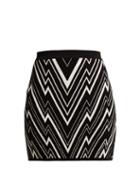 Matchesfashion.com Balmain - Zigzag Knit Mini Skirt - Womens - Black White