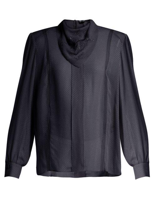 Matchesfashion.com Fendi - Logo Embroidered Voile Blouse - Womens - Navy