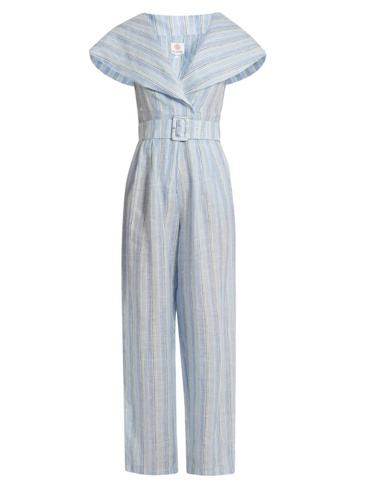 Gül Hürgel Sailor-collar Striped Linen Jumpsuit