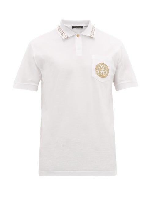 Matchesfashion.com Versace - Logo Embroidered Cotton Piqu Polo Shirt - Mens - White