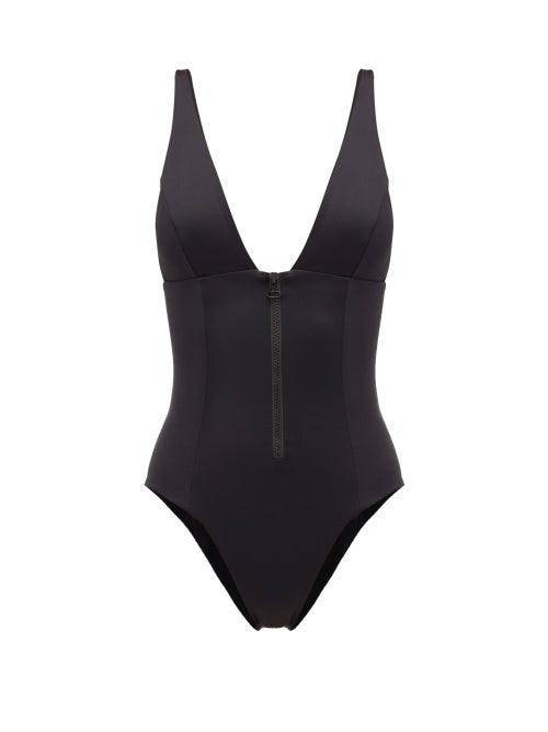 Matchesfashion.com Dos Gardenias - Roos V-neck Zipped Swimsuit - Womens - Black