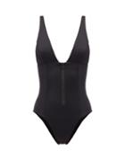Matchesfashion.com Dos Gardenias - Roos V-neck Zipped Swimsuit - Womens - Black