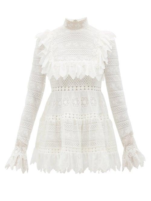 Zimmermann - Prima High-neck Lace Blouse - Womens - Ivory