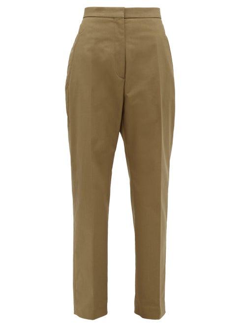 Matchesfashion.com Rochas - Pier Cotton Blend Gabardine Trousers - Womens - Khaki