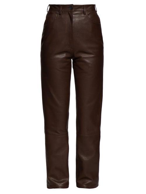 Matchesfashion.com The Row - Charlee High Rise Leather Trousers - Womens - Brown