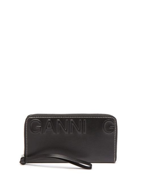 Ganni - Logo-embossed Leather Wallet - Womens - Black