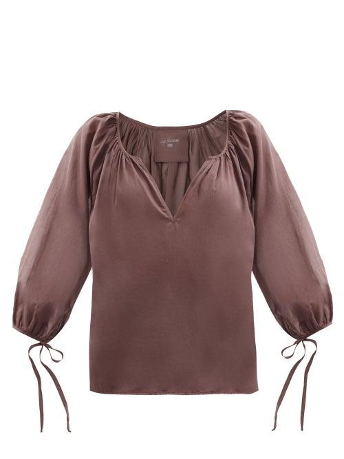 Loup Charmant - Capucine Tie-cuff Organic-cotton Blouse - Womens - Brown