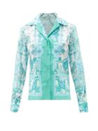 Matchesfashion.com Etro - Capri Baroque-print Cotton-blend Shirt - Womens - Green Blue Print