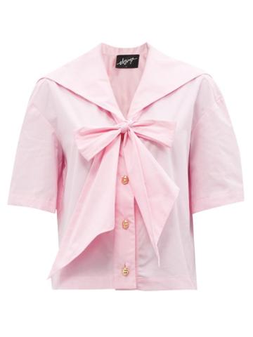 Elzinga - Exaggerated-collar Cotton-poplin Sailor Top - Womens - Light Pink